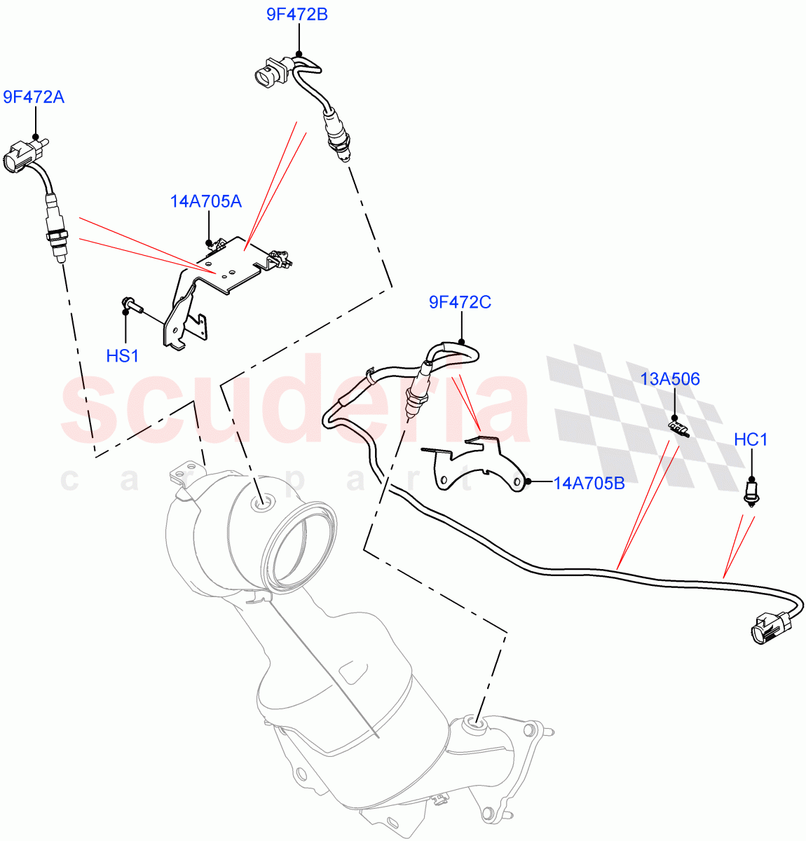 Exhaust Sensors And Modules (2.0L AJ20P4 Petrol Mid PTA, Japan DBA Emissions, Halewood (UK), SULEV Requirements, 2.0L AJ20P4 Petrol High PTA, L7 Emission - Brazil) of Land Rover Land Rover Range Rover Evoque (2019+) [2.0 Turbo Petrol AJ200P]