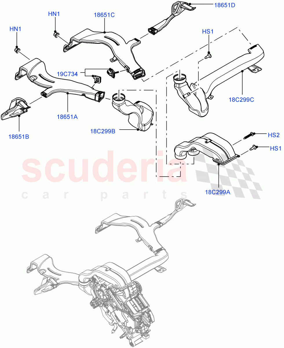 Air Vents, Louvres And Ducts(Internal Components, Under Rear Seat)(With Air Conditioning - Front/Rear,Premium Air Con Hybrid Front/Rear)((V)TOHA999999) of Land Rover Land Rover Range Rover (2012-2021) [5.0 OHC SGDI NA V8 Petrol]