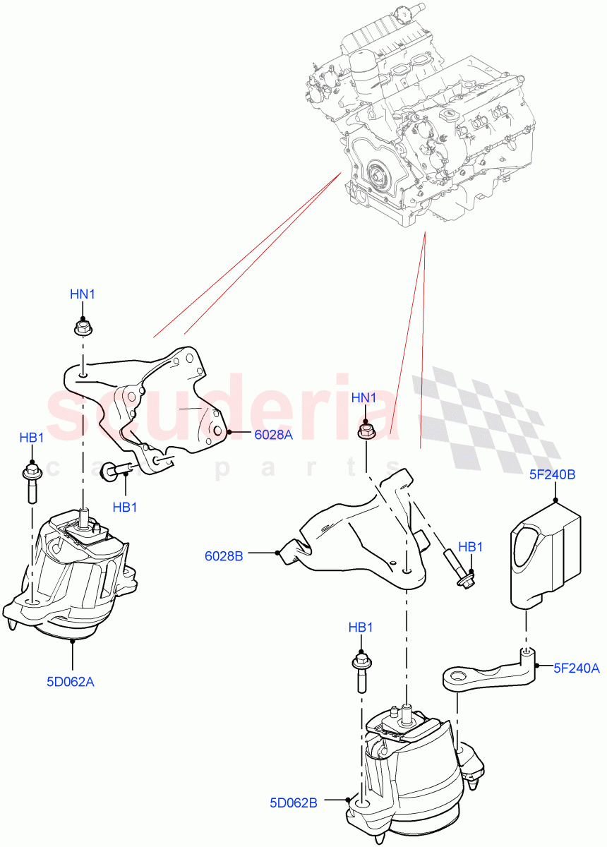 Engine Mounting(3.0L DOHC GDI SC V6 PETROL,5.0L P AJ133 DOHC CDA S/C Enhanced) of Land Rover Land Rover Range Rover Velar (2017+) [5.0 OHC SGDI SC V8 Petrol]