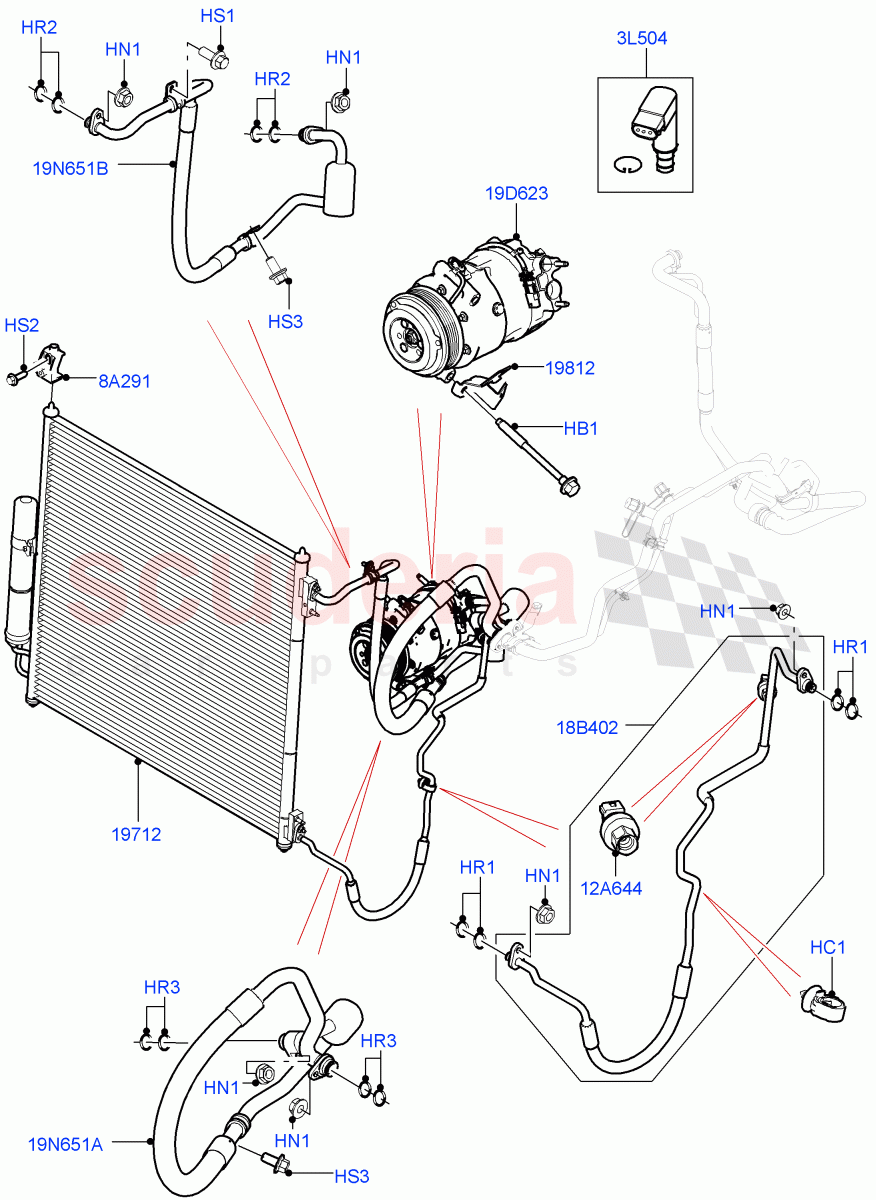 Air Conditioning Condensr/Compressr (Front) (3.0L DOHC GDI SC V6 PETROL, 5.0L OHC SGDI SC V8 Petrol - AJ133, 5.0 Petrol AJ133 DOHC CDA, 5.0L P AJ133 DOHC CDA S/C Enhanced) of Land Rover Land Rover Range Rover Sport (2014+) [4.4 DOHC Diesel V8 DITC]