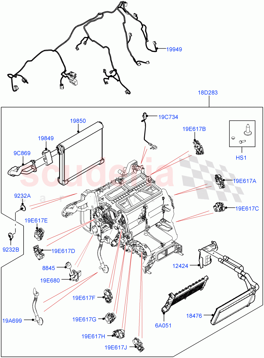 Heater/Air Cond.Internal Components(Heater Main Unit)(Premium Air Conditioning-Front/Rear)((V)FROMMA000001) of Land Rover Land Rover Range Rover Velar (2017+) [3.0 I6 Turbo Petrol AJ20P6]