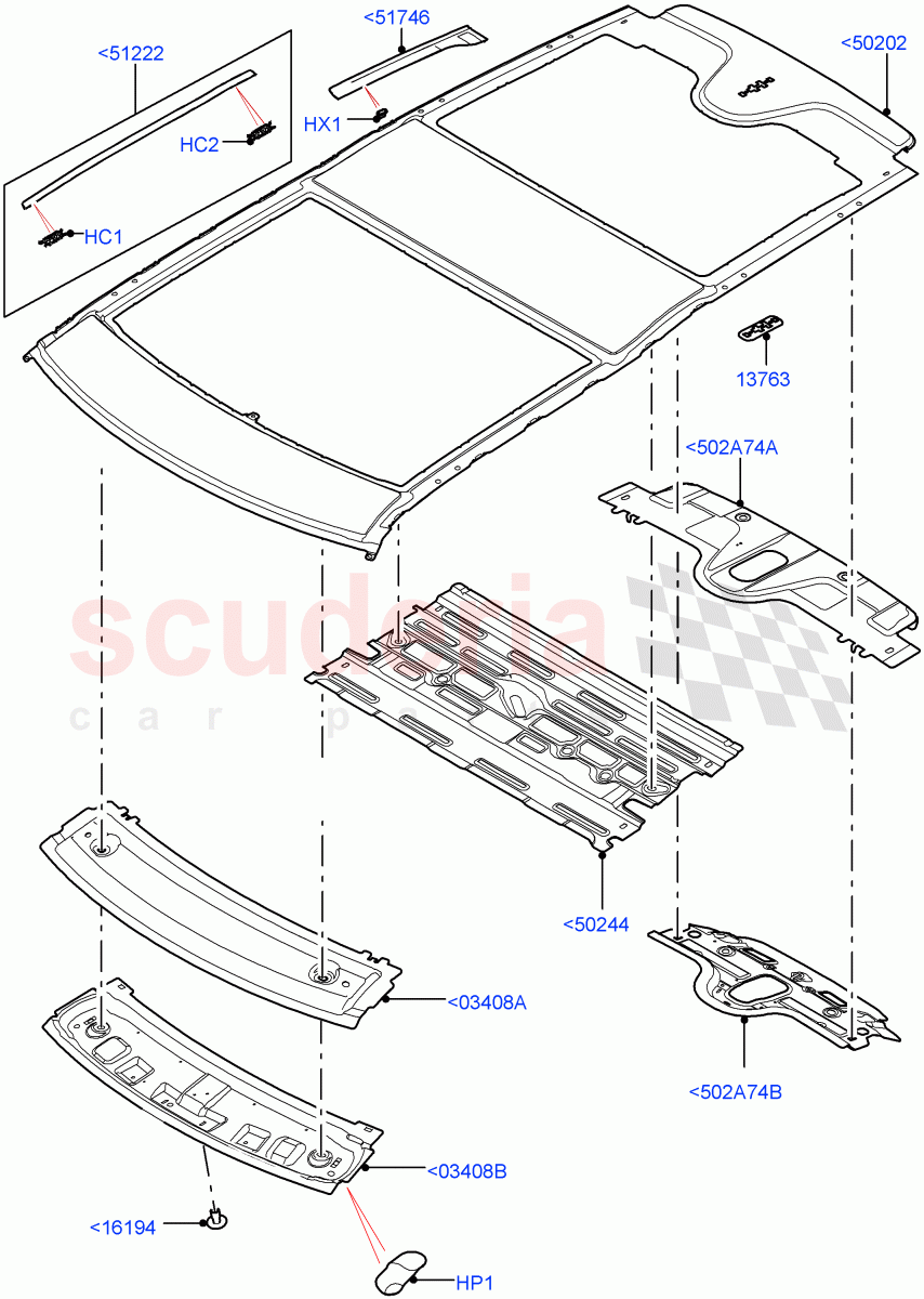 Roof - Sheet Metal(Nitra Plant Build)(Roof Conv-Power Open Front/Rear Pan,Roof Conv-Front And Rear Panoramic)((V)FROMK2000001) of Land Rover Land Rover Discovery 5 (2017+) [3.0 I6 Turbo Diesel AJ20D6]