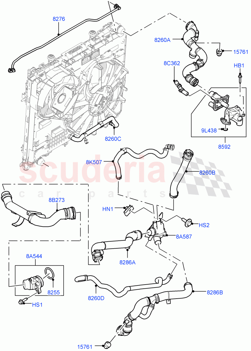 Cooling System Pipes And Hoses(Engine, Solihull Plant Build)(3.0 V6 D Gen2 Twin Turbo,Less Engine Cooling System,Less Immersion Heater)((V)FROMKA000001) of Land Rover Land Rover Range Rover Sport (2014+) [3.0 Diesel 24V DOHC TC]