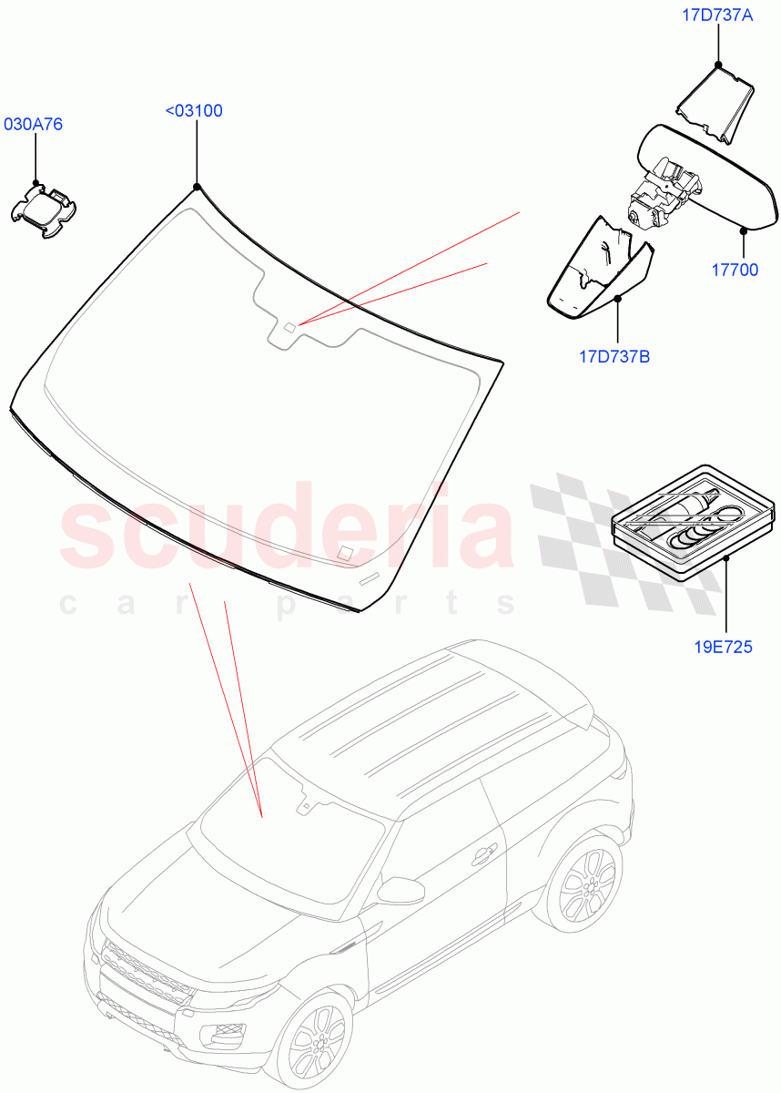 Windscreen/Inside Rear View Mirror(Halewood (UK))((V)FROMEH000001,(V)TOFH999999) of Land Rover Land Rover Range Rover Evoque (2012-2018) [2.0 Turbo Petrol AJ200P]