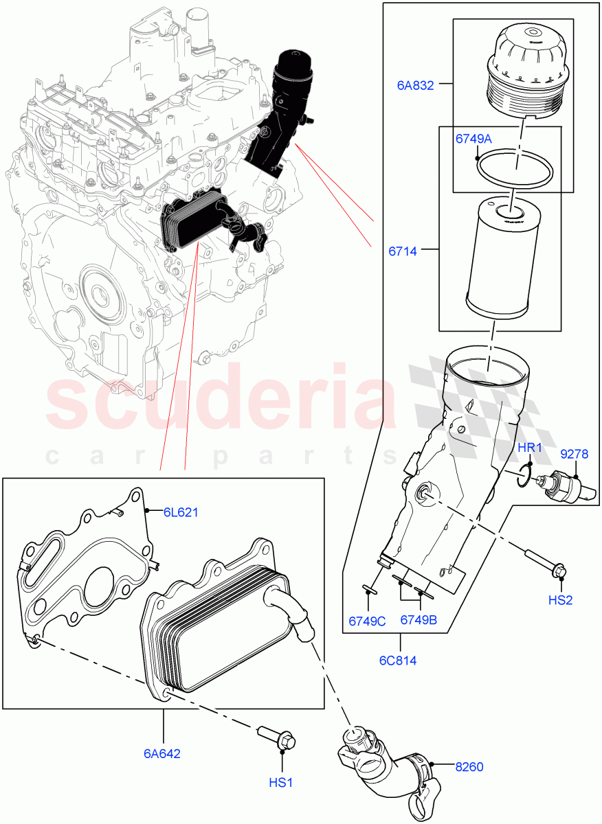 Oil Cooler And Filter (1.5L AJ20P3 Petrol High PHEV, Halewood (UK), 1.5L AJ20P3 Petrol High) ((V) FROMLH000001) of Land Rover Land Rover Discovery Sport (2015+) [1.5 I3 Turbo Petrol AJ20P3]