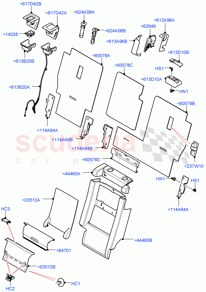 Rear Seat Back (Nitra Plant Build) (Version - Core, 60/40 Load Through With Slide, Version - R-Dynamic) ((V) FROMK2000001) of Land Rover Land Rover Discovery 5 (2017+) [2.0 Turbo Petrol AJ200P]
