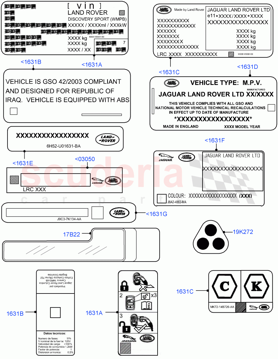 Labels (Information) (Halewood (UK), Halewood Plant) of Land Rover Land Rover Discovery Sport (2015+) [2.0 Turbo Petrol AJ200P]