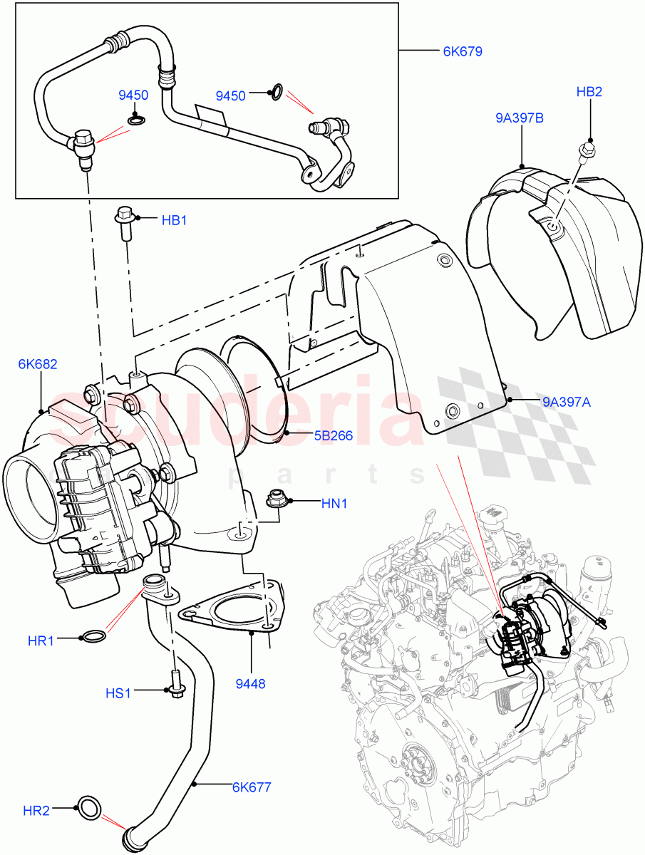 Turbocharger(2.0L AJ20D4 Diesel LF PTA,Halewood (UK),2.0L AJ20D4 Diesel Mid PTA) of Land Rover Land Rover Discovery Sport (2015+) [2.0 Turbo Diesel]