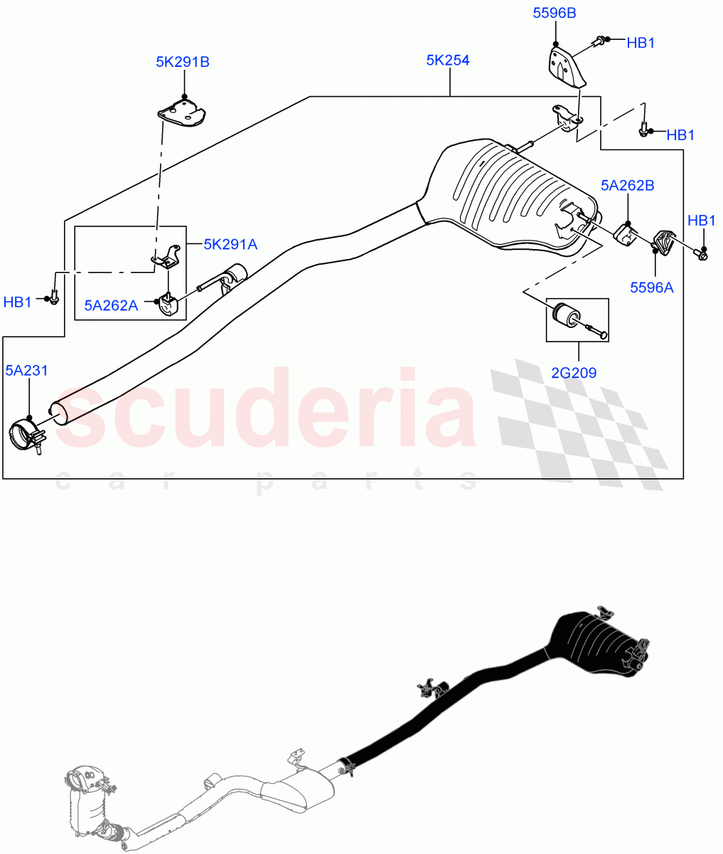 Rear Exhaust System(Nitra Plant Build)(2.0L I4 DSL HIGH DOHC AJ200,EU6D Diesel + DPF Emissions,EU5 + SCR) of Land Rover Land Rover Defender (2020+) [2.0 Turbo Diesel]