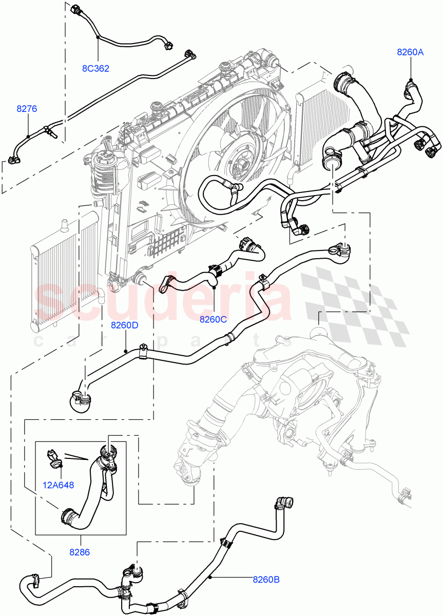 Cooling System Pipes And Hoses (5.0L P AJ133 DOHC CDA S/C Enhanced, 5.0L OHC SGDI SC V8 Petrol - AJ133, 5.0 Petrol AJ133 DOHC CDA) ((V) TOJA999999) of Land Rover Land Rover Range Rover Sport (2014+) [5.0 OHC SGDI SC V8 Petrol]