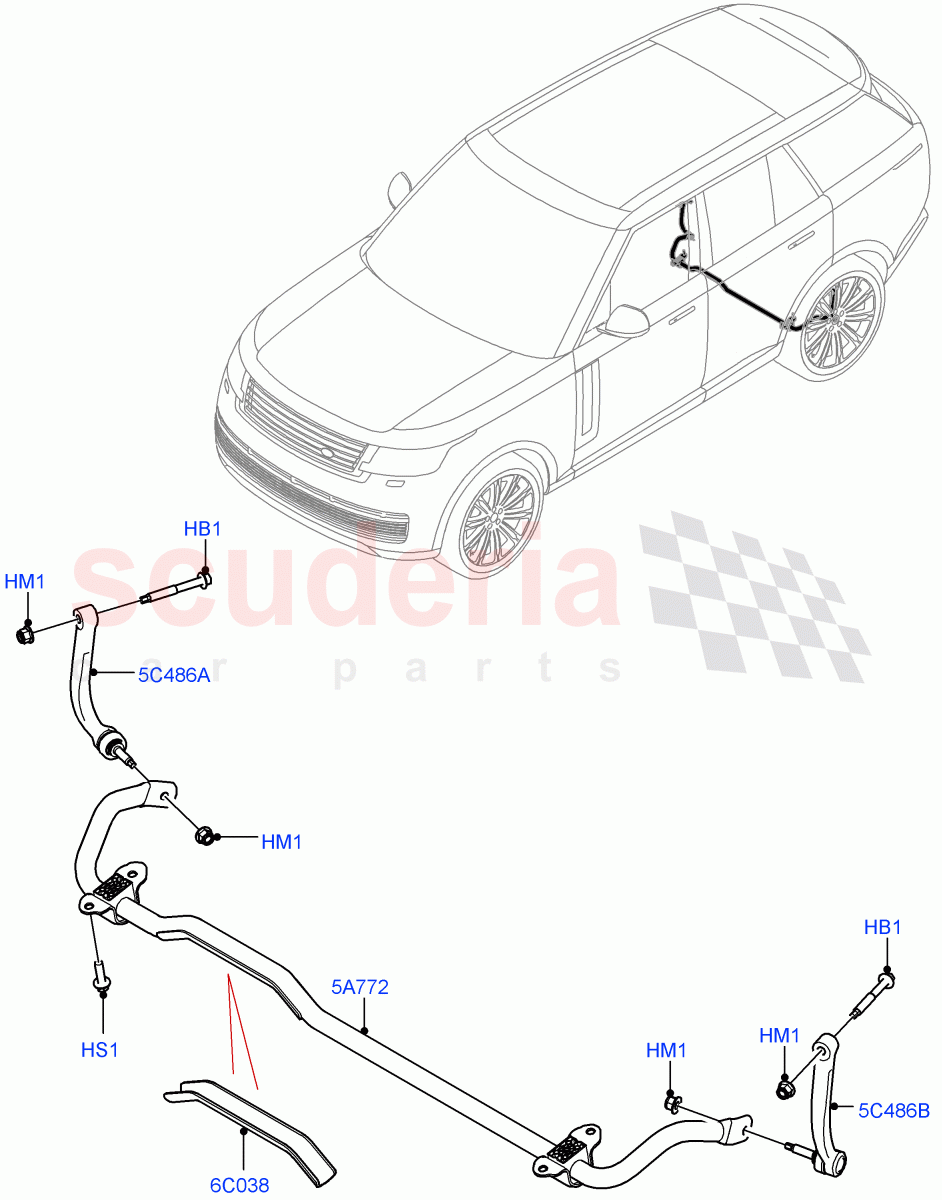 Rear Cross Member & Stabilizer Bar (Conventional Stabilizer Bar) (With Four Corner Air Suspension) of Land Rover Land Rover Range Rover (2022+) [3.0 I6 Turbo Diesel AJ20D6]