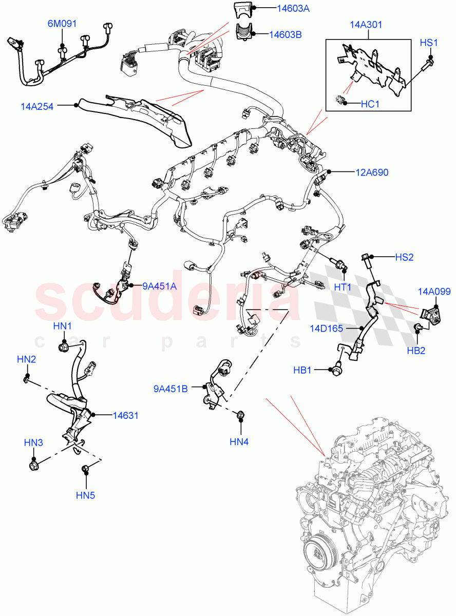 Engine Harness(2.0L AJ21D4 Diesel Mid,LHD,Electric Engine Battery-MHEV)((V)FROMMA000001) of Land Rover Land Rover Range Rover Velar (2017+) [2.0 Turbo Petrol AJ200P]