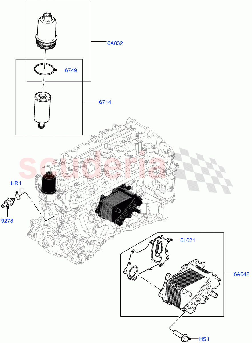 Oil Cooler And Filter (3.0L AJ20D6 Diesel High) ((V) FROMLA000001) of Land Rover Land Rover Range Rover Sport (2014+) [3.0 I6 Turbo Diesel AJ20D6]