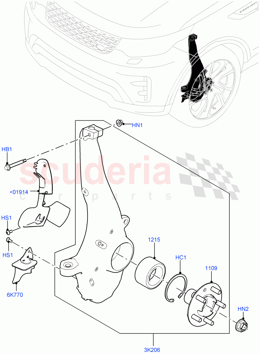 Front Knuckle And Hub(Nitra Plant Build)((V)FROMK2000001,(V)TOL2999999) of Land Rover Land Rover Discovery 5 (2017+) [3.0 I6 Turbo Petrol AJ20P6]