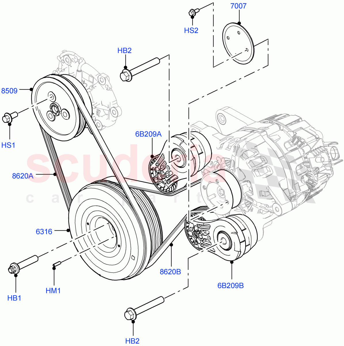 Pulleys And Drive Belts (2.0L AJ200P Hi PHEV) ((V) FROMJA000001) of Land Rover Land Rover Range Rover Sport (2014+) [2.0 Turbo Petrol AJ200P]