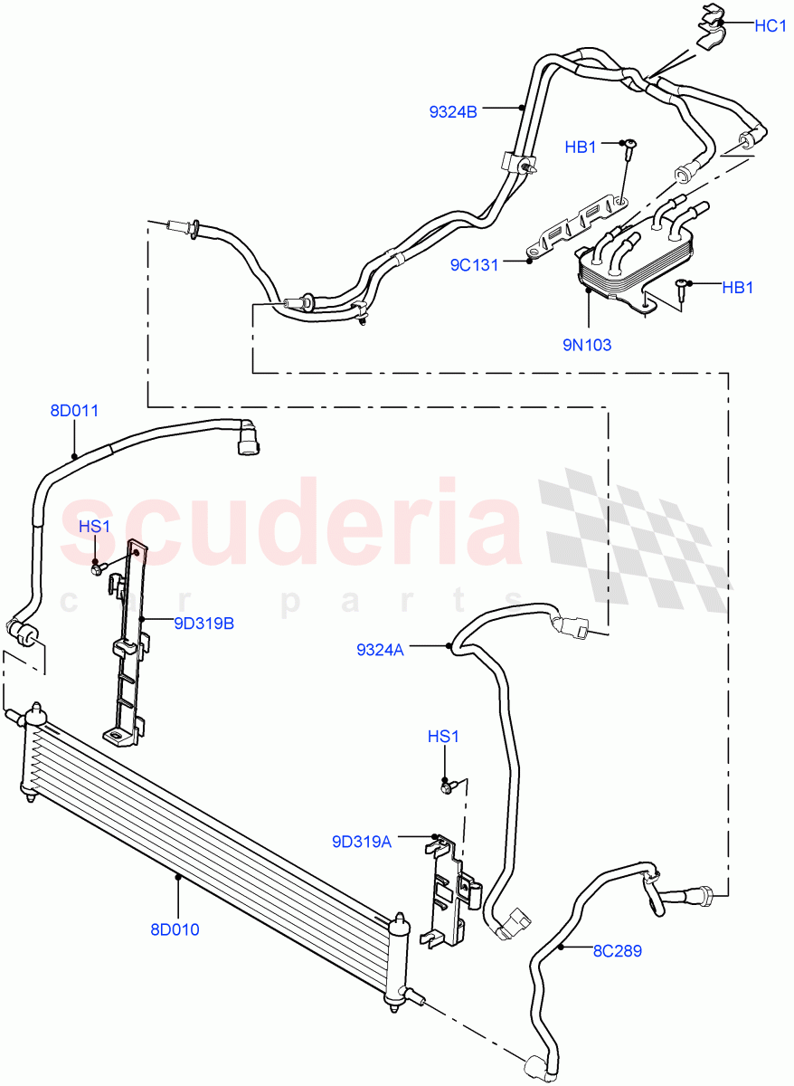 Fuel Cooler Assembly (3.0 V6 D Gen2 Twin Turbo, 8 Speed Auto Trans ZF 8HP70 4WD, 3.0 V6 D Gen2 Mono Turbo) ((V) FROMFA000001, (V) TOGA999999) of Land Rover Land Rover Range Rover Sport (2014+) [3.0 Diesel 24V DOHC TC]
