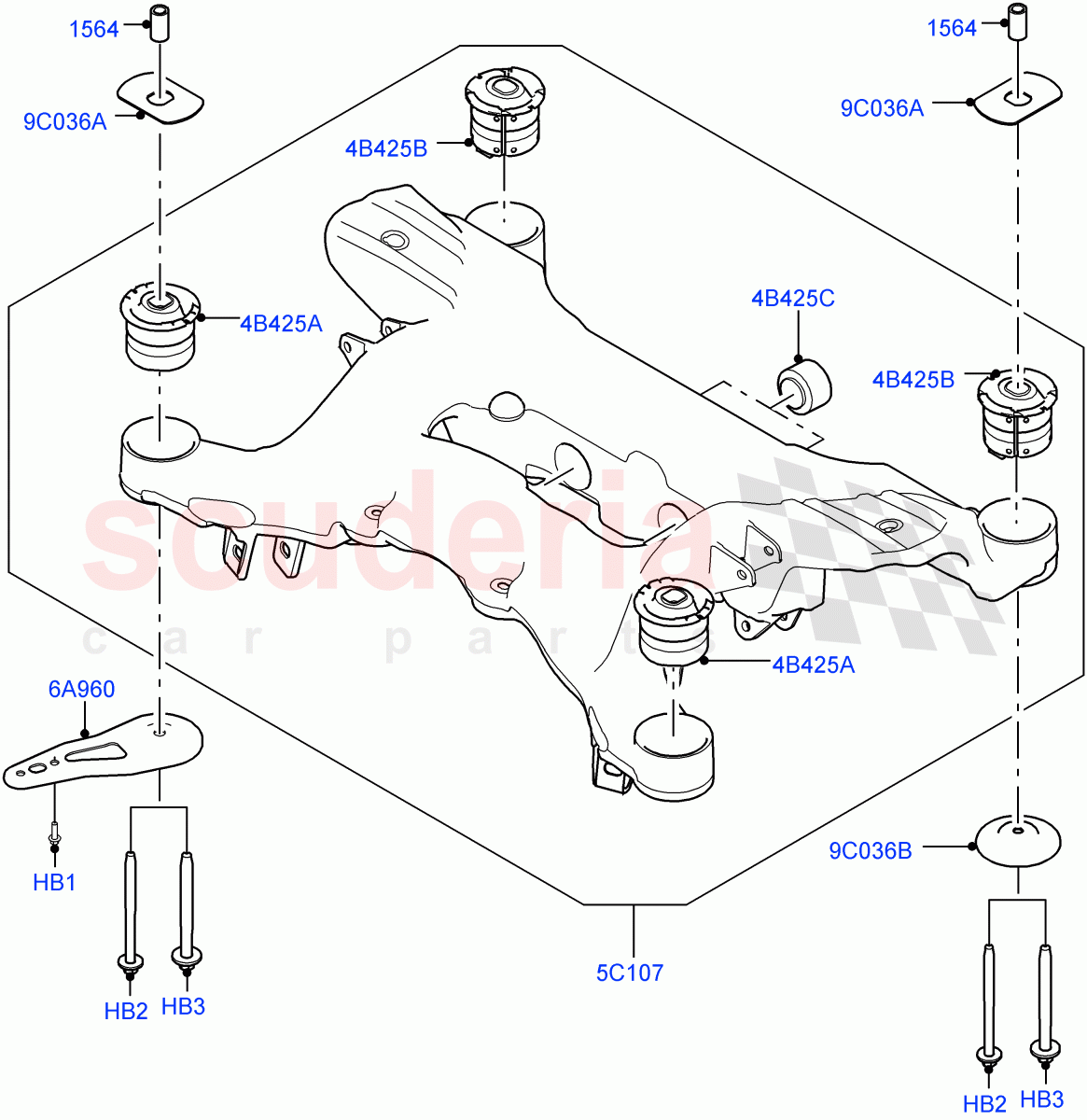 Rear Cross Member & Stabilizer Bar(Crossmember)(Version - Core,Non SVR) of Land Rover Land Rover Range Rover Sport (2014+) [5.0 OHC SGDI SC V8 Petrol]