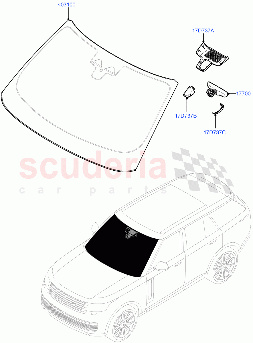 Windscreen/Inside Rear View Mirror of Land Rover Land Rover Range Rover (2022+) [4.4 V8 Turbo Petrol NC10]