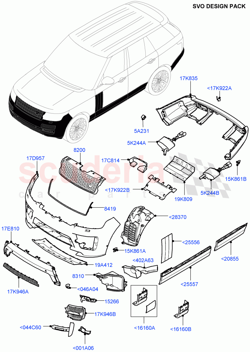 Exterior Body Styling Items(SVO Design Pack Service Components)(Standard Wheelbase,Diesel/Electric - Hybrid,Less Electric Engine Battery,With Front Fog Lamps,With Diesel Fuel Capability,For Unleaded Fuel) of Land Rover Land Rover Range Rover (2012-2021) [4.4 DOHC Diesel V8 DITC]