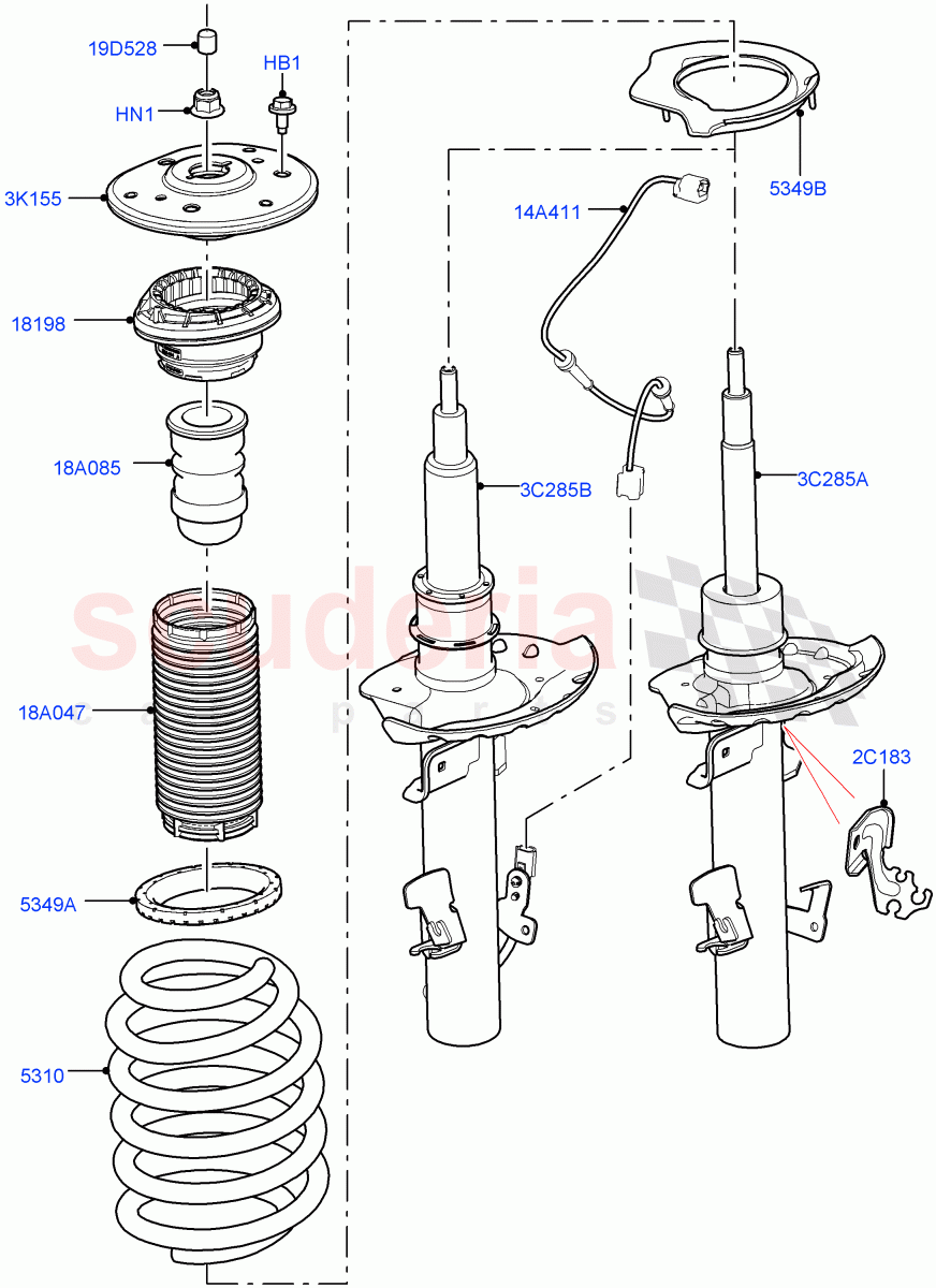 Front Suspension Struts And Springs (Halewood (UK)) ((V) FROMLH000001) of Land Rover Land Rover Discovery Sport (2015+) [2.0 Turbo Petrol AJ200P]