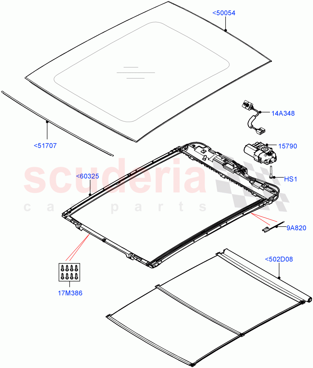 Sliding Roof Mechanism And Controls(Sunroof Frame)(With Roof Conversion-Panorama Roof) of Land Rover Land Rover Range Rover Velar (2017+) [3.0 I6 Turbo Diesel AJ20D6]