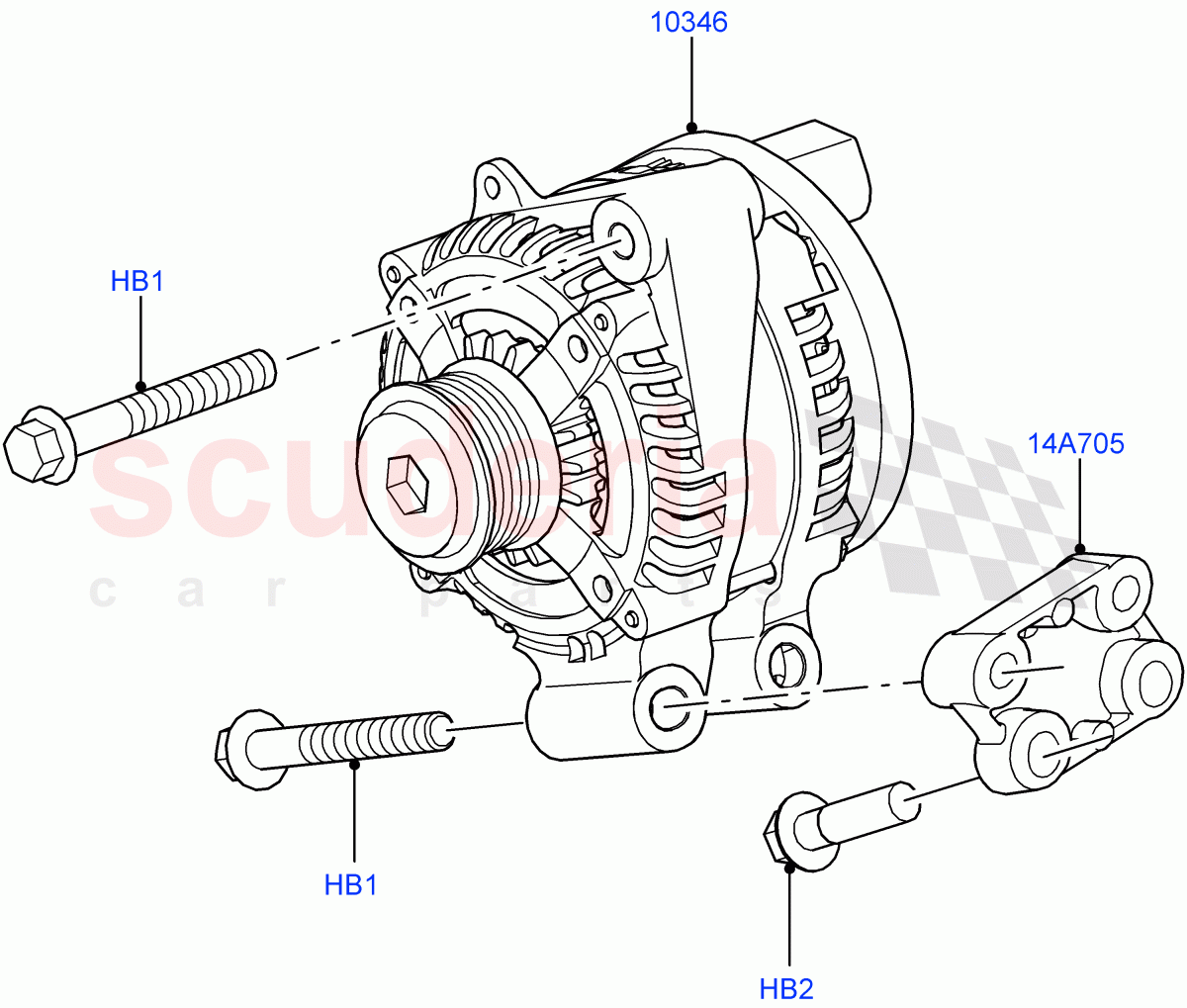 Alternator And Mountings (Nitra Plant Build) (3.0L DOHC GDI SC V6 PETROL) ((V) FROMK2000001) of Land Rover Land Rover Discovery 5 (2017+) [2.0 Turbo Diesel]