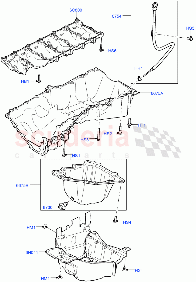 Oil Pan/Oil Level Indicator (3.0L AJ20P6 Petrol High) ((V) FROMKA000001) of Land Rover Land Rover Range Rover (2012-2021) [3.0 I6 Turbo Petrol AJ20P6]