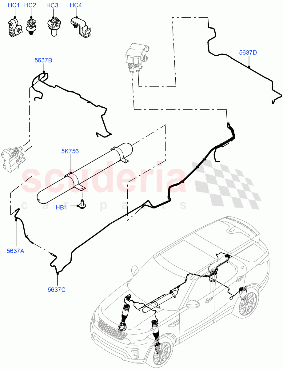 Air Suspension Compressor And Lines(Air Suspension Lines, Solihull Plant Build)(With Four Corner Air Suspension)((V)FROMHA000001) of Land Rover Land Rover Discovery 5 (2017+) [3.0 Diesel 24V DOHC TC]