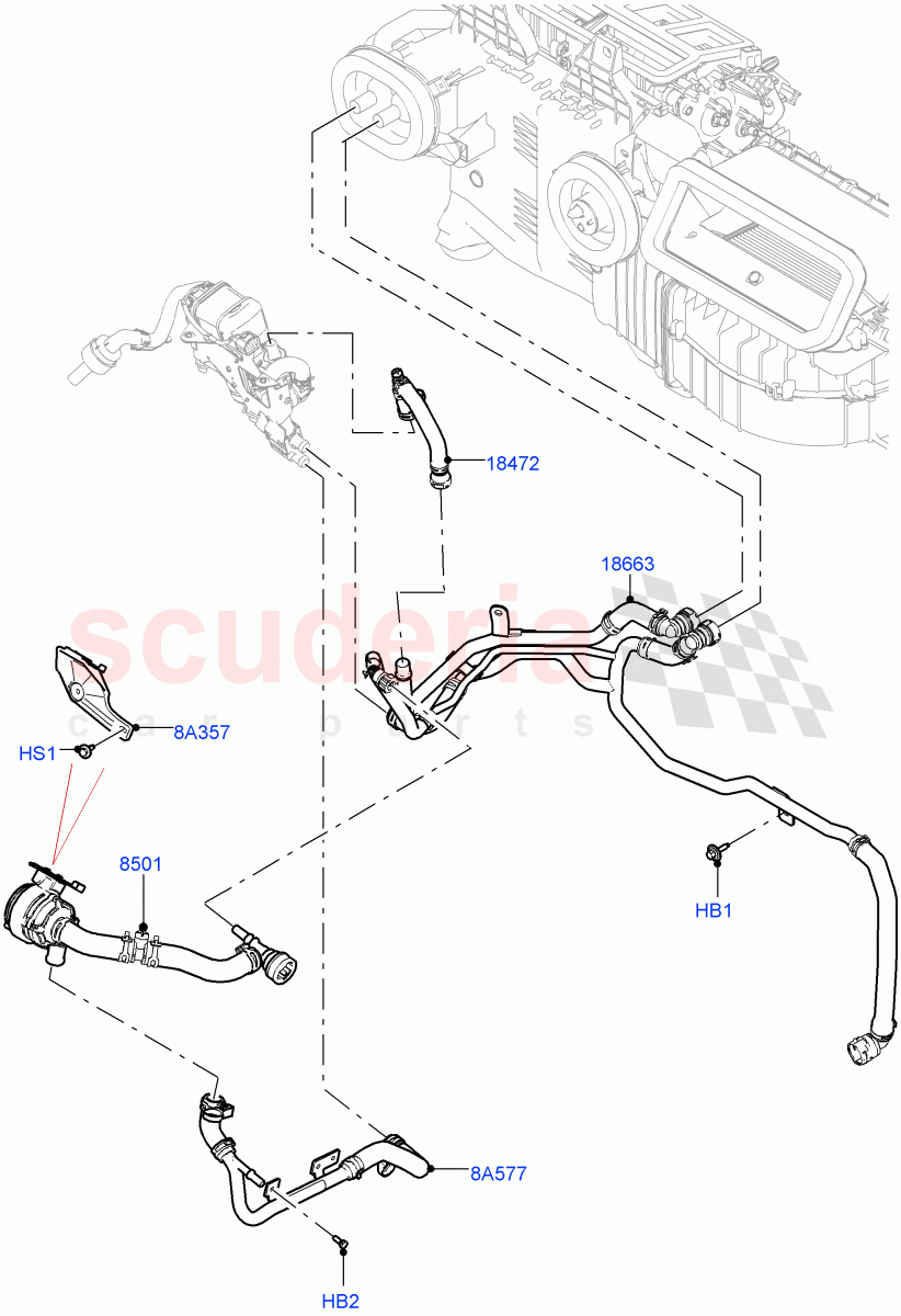 Heater Hoses(Front)(3.0L AJ20D6 Diesel High,Fuel Heater W/Pk Heat With Remote,With Air Conditioning - Front/Rear,Fuel Fired Heater With Park Heat,With Front Comfort Air Con (IHKA))((V)FROMLA000001) of Land Rover Land Rover Range Rover (2012-2021) [5.0 OHC SGDI NA V8 Petrol]