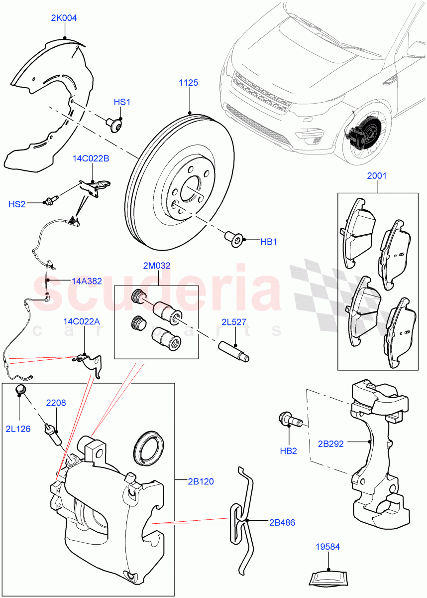 Front Brake Discs And Calipers(Halewood (UK),Front Disc And Caliper Size 17,Disc Brake Size Frt 17/RR 17)((V)FROMHH000001,(V)TOKH999999) of Land Rover Land Rover Discovery Sport (2015+) [2.0 Turbo Petrol AJ200P]