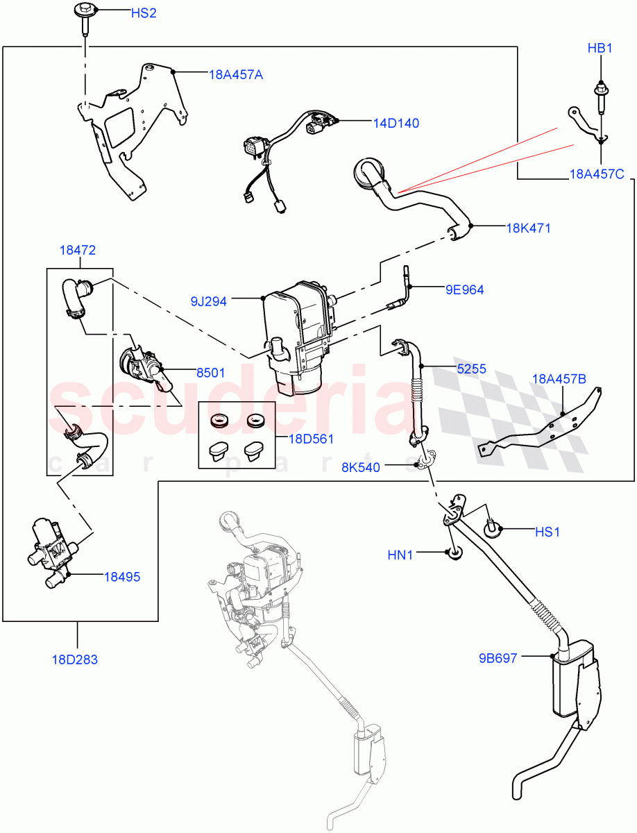 Auxiliary Fuel Fired Pre-Heater (Solihull Plant Build) (3.0L DOHC GDI SC V6 PETROL, With Fuel Fired Heater, 2.0L I4 High DOHC AJ200 Petrol, Fuel Heater W/Pk Heat With Remote, Fuel Fired Heater With Park Heat) ((V) FROMJA000001) of Land Rover Land Rover Discovery 5 (2017+) [2.0 Turbo Diesel]