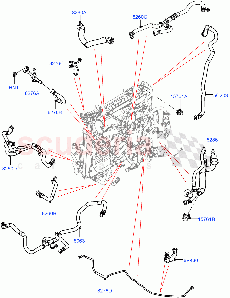 Cooling System Pipes And Hoses (Nitra Plant Build) (2.0L AJ200P Hi PHEV, Less Engine Cooling System) ((V) FROMM2000001) of Land Rover Land Rover Defender (2020+) [2.0 Turbo Petrol AJ200P]