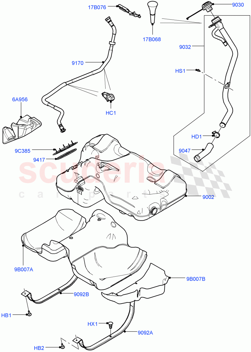 Fuel Tank & Related Parts(2.0L I4 DSL MID DOHC AJ200,Halewood (UK),With Diesel Exh Fluid Emission Tank,2.0L I4 DSL HIGH DOHC AJ200) of Land Rover Land Rover Range Rover Evoque (2012-2018) [2.0 Turbo Diesel]