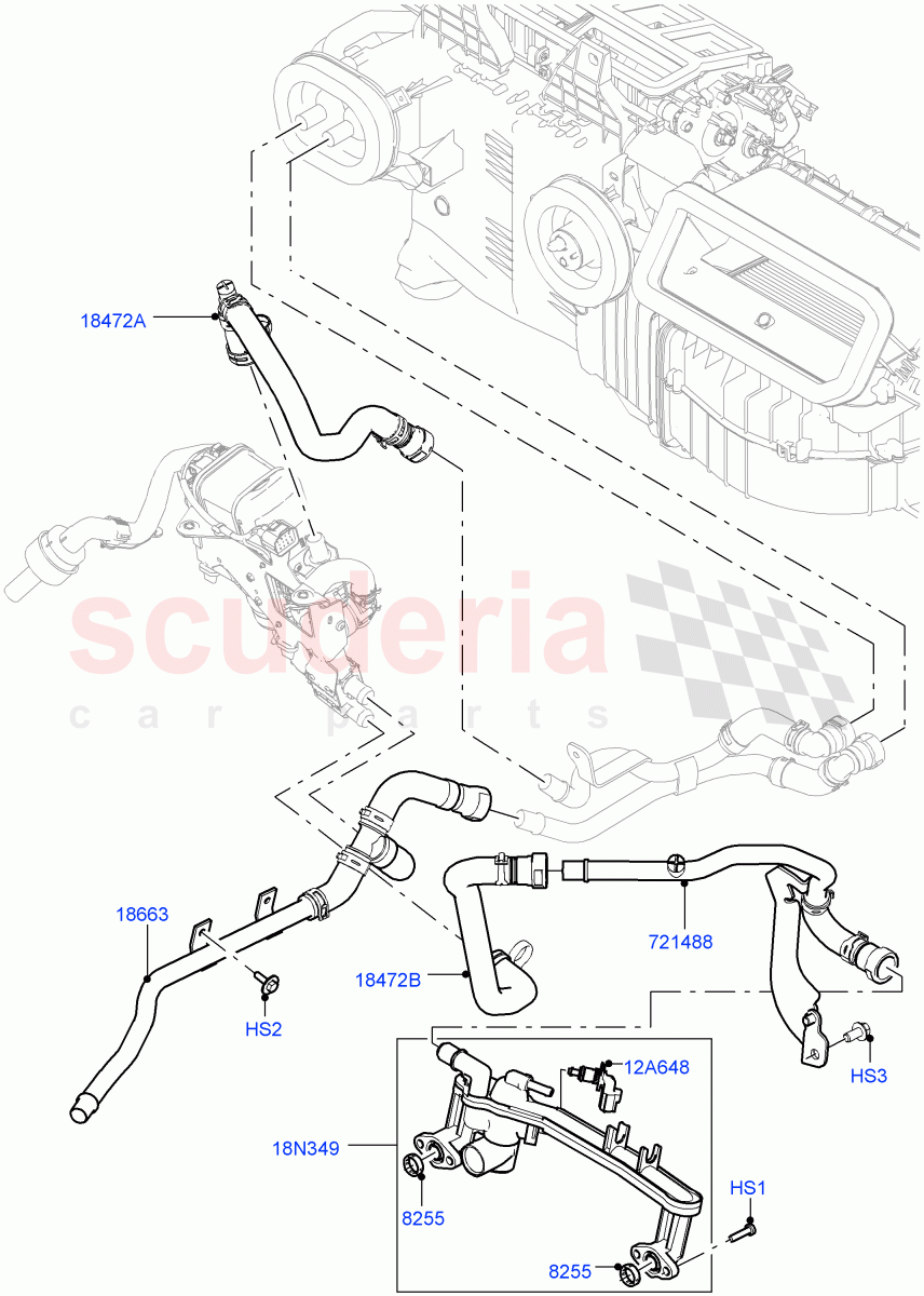 Heater Hoses (Front) (5.0L P AJ133 DOHC CDA S/C Enhanced, Electric Auxiliary Coolant Pump, Fuel Heater W/Pk Heat With Remote, 5.0 Petrol AJ133 DOHC CDA, Fuel Fired Heater With Park Heat) ((V) FROMKA000001) of Land Rover Land Rover Range Rover Sport (2014+) [3.0 I6 Turbo Petrol AJ20P6]