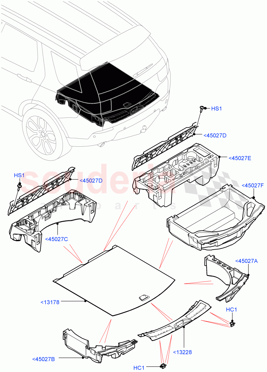 Load Compartment Trim (Floor) (Halewood (UK), Less 3rd Row Rear Seat, With 5 Seat Configuration) of Land Rover Land Rover Discovery Sport (2015+) [2.0 Turbo Petrol GTDI]