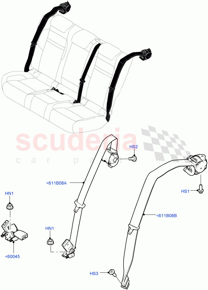 Rear Seat Belts(Changsu (China)) of Land Rover Land Rover Range Rover Evoque (2019+) [1.5 I3 Turbo Petrol AJ20P3]