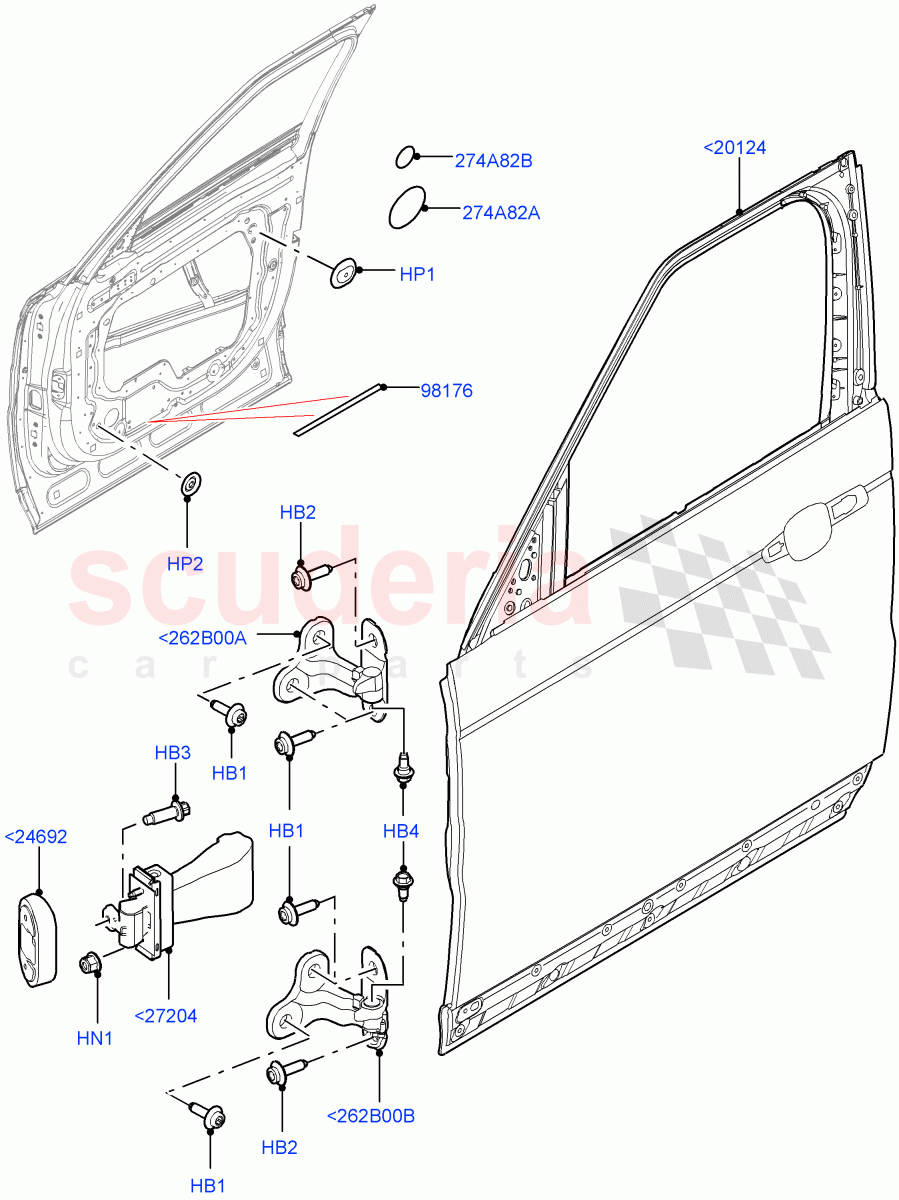 Front Doors, Hinges & Weatherstrips (Nitra Plant Build, Door And Fixings) ((V) FROMK2000001) of Land Rover Land Rover Discovery 5 (2017+) [3.0 I6 Turbo Petrol AJ20P6]