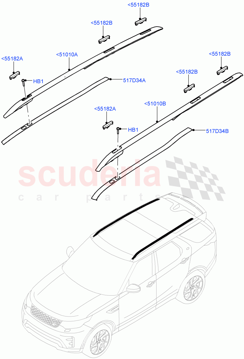 Roof Rack Systems(Solihull Plant Build)(Roof Rack - Silver Painted Rails,Roof Rack - Black)((V)FROMHA000001) of Land Rover Land Rover Discovery 5 (2017+) [3.0 I6 Turbo Diesel AJ20D6]