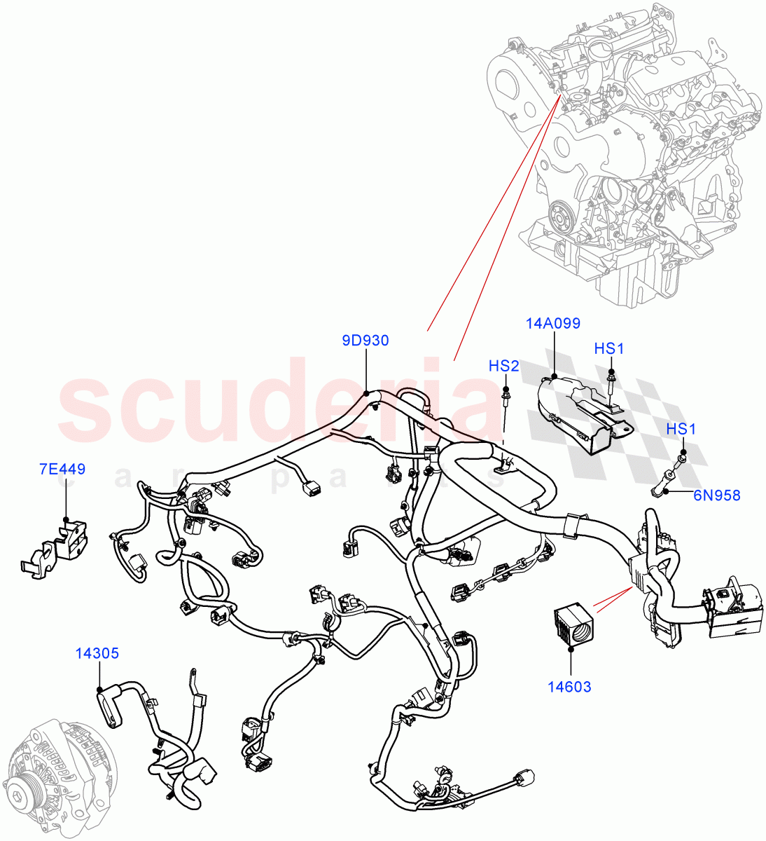 Engine Harness(Solihull Plant Build)(3.0 V6 Diesel)((V)FROMHA000001) of Land Rover Land Rover Discovery 5 (2017+) [2.0 Turbo Petrol AJ200P]