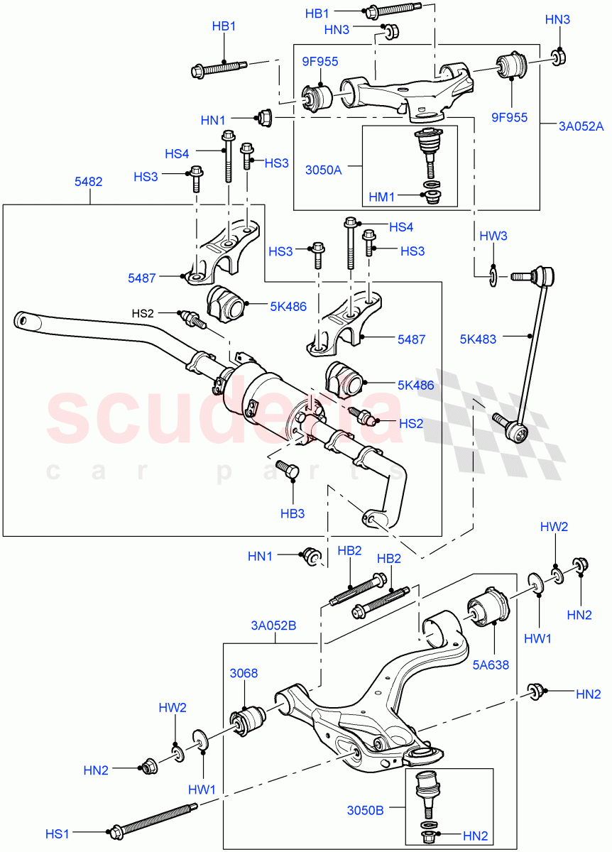 Front Susp.Arms/Stabilizer/X-Member (With Roll Stability Control, With ACE Suspension) ((V) TO9A999999) of Land Rover Land Rover Range Rover Sport (2005-2009) [3.6 V8 32V DOHC EFI Diesel]