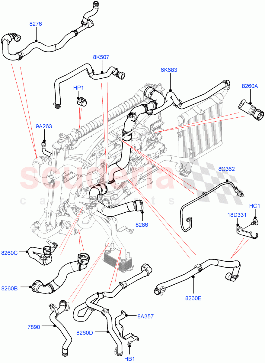 Cooling System Pipes And Hoses (3.0 V6 D Gen2 Twin Turbo) of Land Rover Land Rover Range Rover Velar (2017+) [3.0 Diesel 24V DOHC TC]
