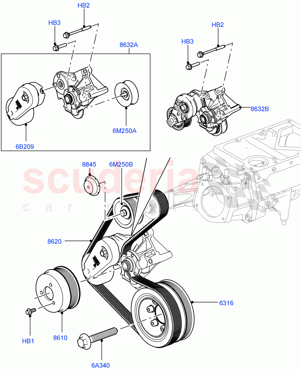 Pulleys And Drive Belts(Secondary Drive)(5.0L OHC SGDI SC V8 Petrol - AJ133,5.0 Petrol AJ133 DOHC CDA,5.0L P AJ133 DOHC CDA S/C Enhanced)((V)FROMAA000001) of Land Rover Land Rover Range Rover (2010-2012) [5.0 OHC SGDI SC V8 Petrol]