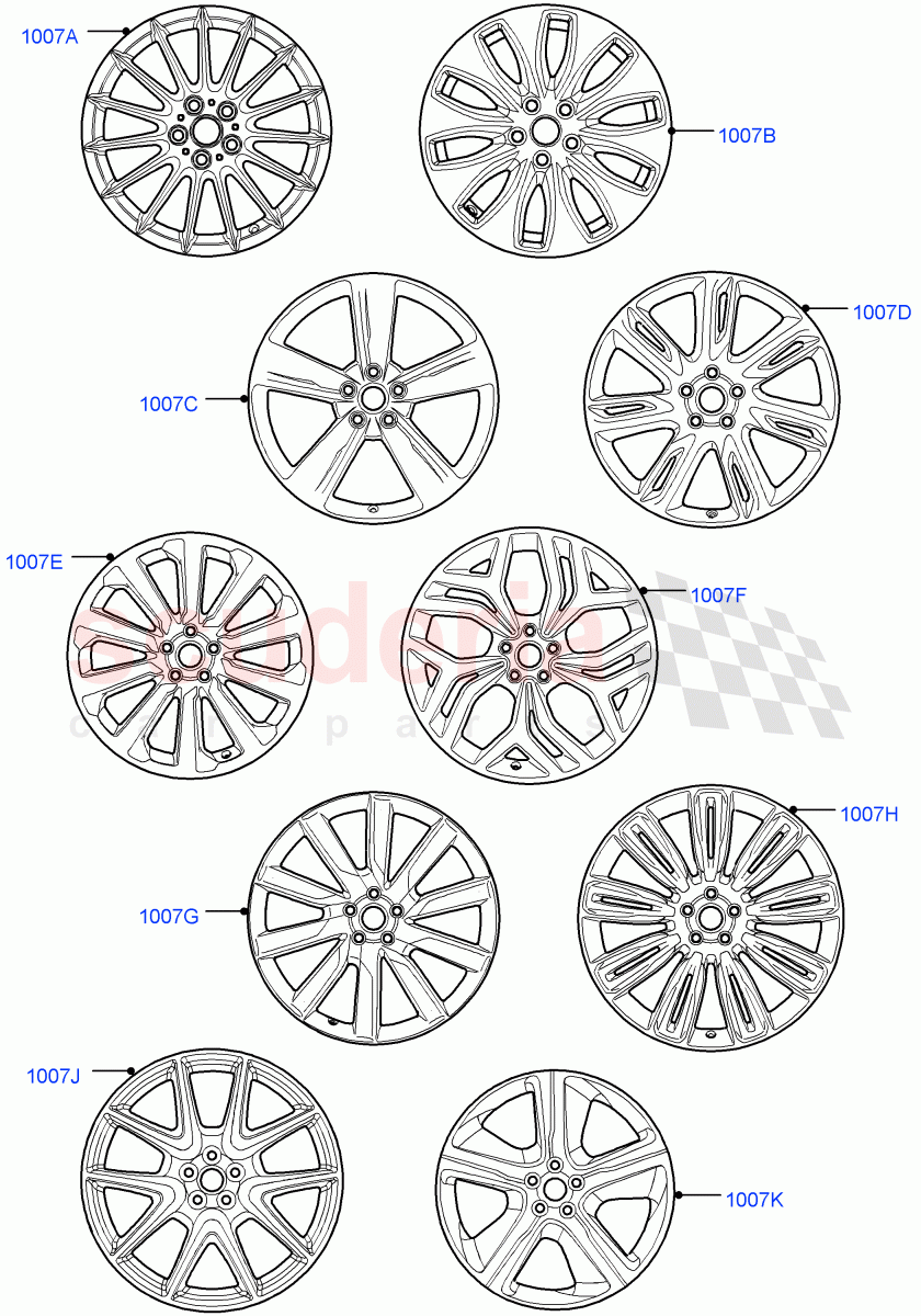 Wheels(Version - Core,Version - R-Dynamic) of Land Rover Land Rover Range Rover Velar (2017+) [5.0 OHC SGDI SC V8 Petrol]