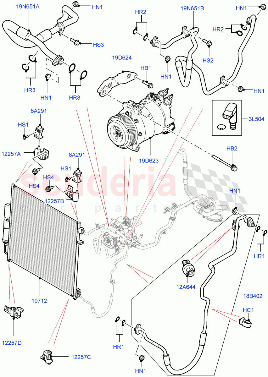 Air Conditioning Condensr/Compressr(Front)(3.0 V6 D Gen2 Mono Turbo,8 Speed Auto Trans ZF 8HP70 4WD,3.0 V6 D Gen2 Twin Turbo,3.0 V6 D Low MT ROW,8 Speed Auto Trans ZF 8HP45,8 Speed Auto Trans ZF 8HP76)((V)FROMFA000001) of Land Rover Land Rover Range Rover (2012-2021) [3.0 Diesel 24V DOHC TC]