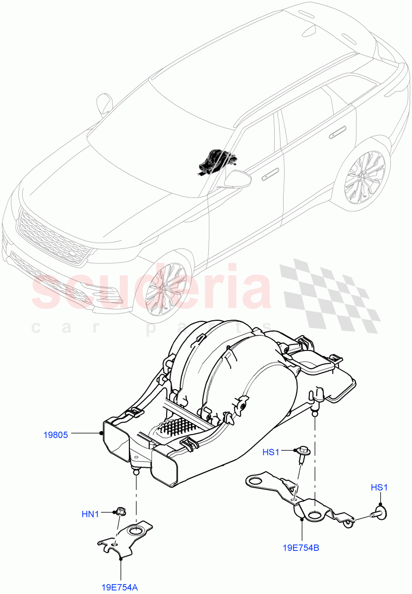 Heater/Air Cond.Internal Components(Auxiliary Blower)(Premium Air Conditioning-Front/Rear) of Land Rover Land Rover Range Rover Velar (2017+) [3.0 I6 Turbo Petrol AJ20P6]