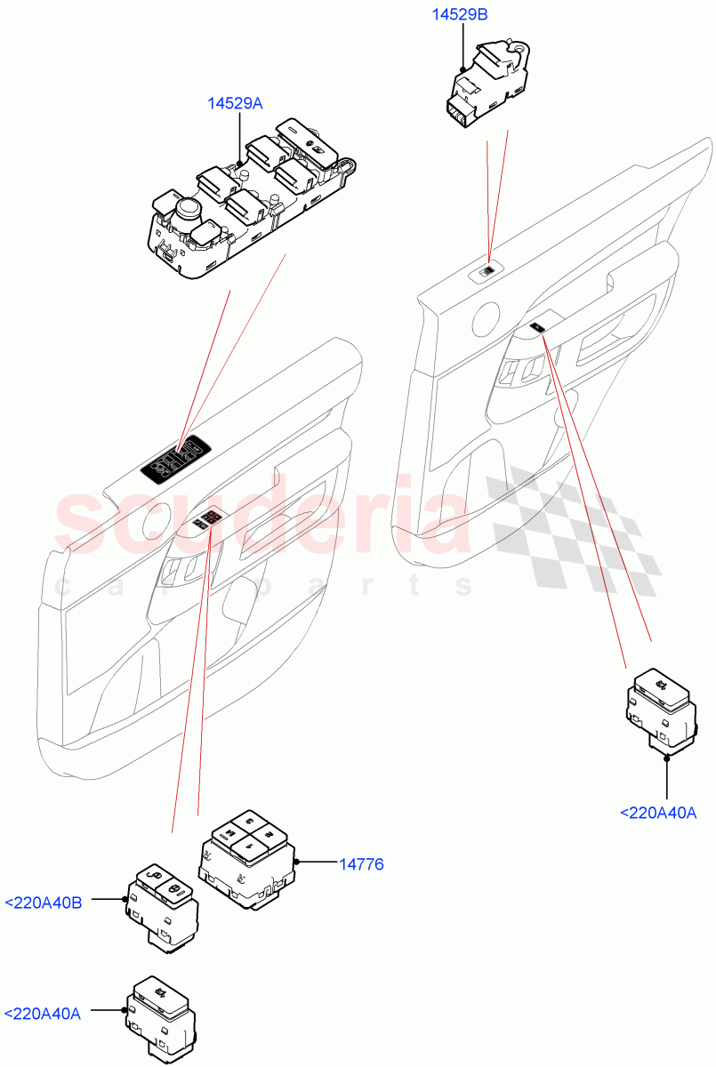 Switches (Front And Rear Doors, Nitra Plant Build) ((V) FROMK2000001) of Land Rover Land Rover Discovery 5 (2017+) [2.0 Turbo Petrol AJ200P]
