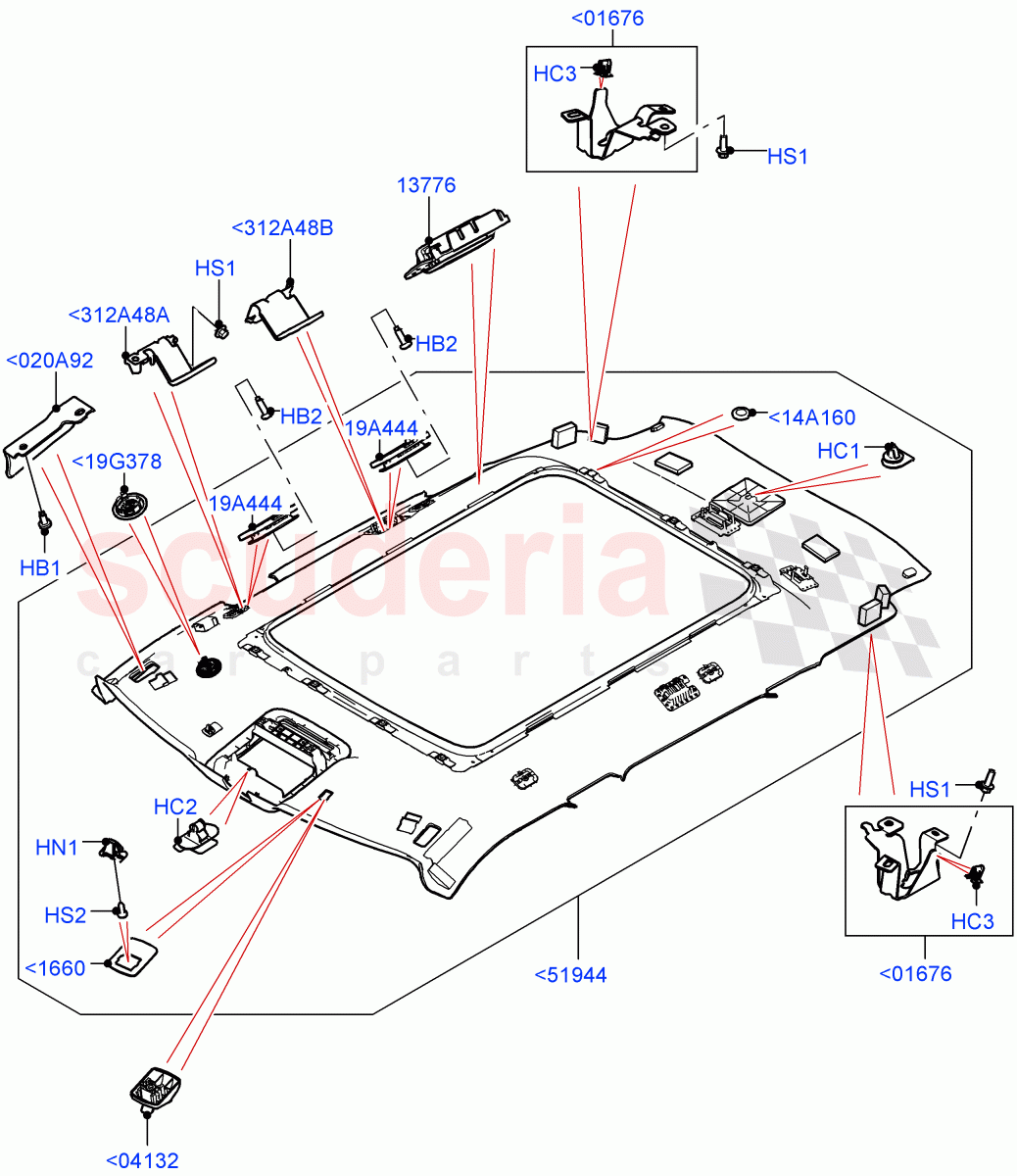 Headlining And Sun Visors(With Roof Conversion-Panorama Power,Itatiaia (Brazil),With Roof Conversion-Panorama Roof) of Land Rover Land Rover Range Rover Evoque (2019+) [1.5 I3 Turbo Petrol AJ20P3]