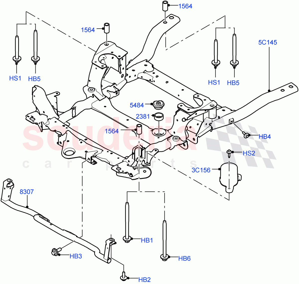 Front Cross Member & Stabilizer Bar(Crossmember)(2.0L I4 DSL HIGH DOHC AJ200,2.0L I4 DSL MID DOHC AJ200,2.0L I4 High DOHC AJ200 Petrol,2.0L AJ200P Hi PHEV)((V)FROMHA000001) of Land Rover Land Rover Range Rover Sport (2014+) [2.0 Turbo Petrol GTDI]