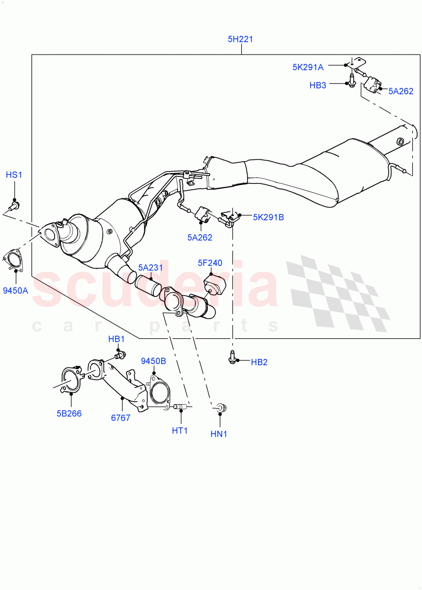 Exhaust System (Front) (4.4L DOHC DITC V8 Diesel, EU6 + DPF Emissions, EU6D Diesel + DPF Emissions) ((V) FROMGA000001) of Land Rover Land Rover Range Rover Sport (2014+) [4.4 DOHC Diesel V8 DITC]
