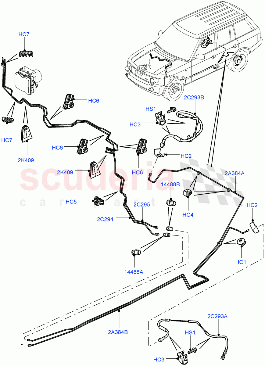 Rear Brake Pipes (RHD) ((V) FROMAA000001) of Land Rover Land Rover Range Rover (2010-2012) [5.0 OHC SGDI SC V8 Petrol]